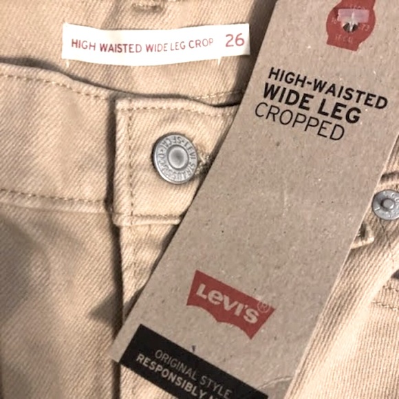 NWT LEVI'S High-Waisted Wide Leg Jean Crop Pant Khaki/Tan 26 - Picture 7 of 7